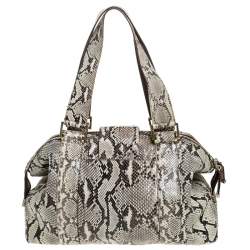 Pre Owned Micheal Kors Cream/Black Python Turnlock Satchel