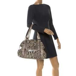 Pre Owned Micheal Kors Cream/Black Python Turnlock Satchel