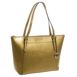 Pre Owned Michael Kors Gold Leather Large Ciara Tote