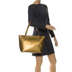 Pre Owned Michael Kors Gold Leather Large Ciara Tote