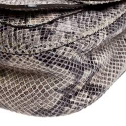 Pre Owned Michael Kors Grey Python Embossed Leather Turnlock Crossbody Bag