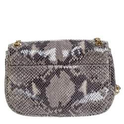 Pre Owned Michael Kors Grey Python Embossed Leather Turnlock Crossbody Bag