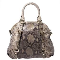 Pre Owned MICHAEL Michael Kors Green/Beige Python Embossed Leather Bedford Satchel