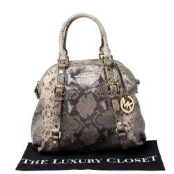 Pre Owned MICHAEL Michael Kors Green/Beige Python Embossed Leather Bedford Satchel