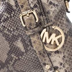Pre Owned MICHAEL Michael Kors Green/Beige Python Embossed Leather Bedford Satchel