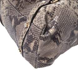 Pre Owned MICHAEL Michael Kors Green/Beige Python Embossed Leather Bedford Satchel