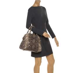 Pre Owned MICHAEL Michael Kors Green/Beige Python Embossed Leather Bedford Satchel