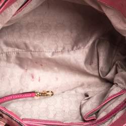 Pre Owned MICHAEL Michael Kors Pink Ostrich Embossed Leather Large Hamilton North South Tote