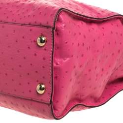 Pre Owned MICHAEL Michael Kors Pink Ostrich Embossed Leather Large Hamilton North South Tote