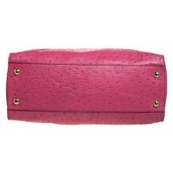 Pre Owned MICHAEL Michael Kors Pink Ostrich Embossed Leather Large Hamilton North South Tote