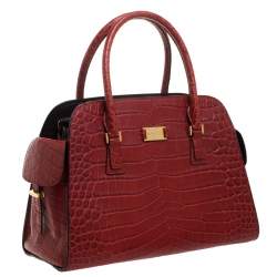 Michael Kors Red Croc Embossed Leather Gia Satchel