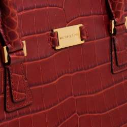 Michael Kors Red Croc Embossed Leather Gia Satchel