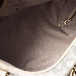 Pre Owned MICHAEL Michael Kors Ivory/Beige Signature Coated Canvas and Leather Grayson Boston Bag