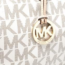 Pre Owned MICHAEL Michael Kors Ivory/Beige Signature Coated Canvas and Leather Grayson Boston Bag