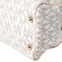 Pre Owned MICHAEL Michael Kors Ivory/Beige Signature Coated Canvas and Leather Grayson Boston Bag