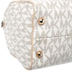 Pre Owned MICHAEL Michael Kors Ivory/Beige Signature Coated Canvas and Leather Grayson Boston Bag