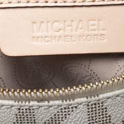 Pre Owned MICHAEL Michael Kors Ivory/Beige Signature Coated Canvas and Leather Grayson Boston Bag