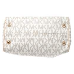Pre Owned MICHAEL Michael Kors Ivory/Beige Signature Coated Canvas and Leather Grayson Boston Bag