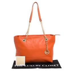 Pre Owned MICHAEL Michael Kors Orange Leather Jet Set Chain Tote