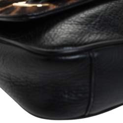 Pre Owned حقيبة كتف مايكل مايكل كورس قلاب إبزيم جلد وشعر عجل طباعة فهد سوداء