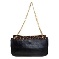 Pre Owned حقيبة كتف مايكل مايكل كورس قلاب إبزيم جلد وشعر عجل طباعة فهد سوداء