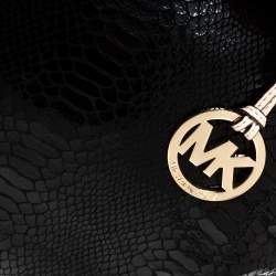 Pre Owned Michael Michael Kors Black Python Embossed Leather Top Zip Jet Set Tote