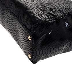 Pre Owned Michael Michael Kors Black Python Embossed Leather Top Zip Jet Set Tote