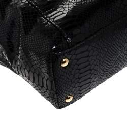 Pre Owned Michael Michael Kors Black Python Embossed Leather Top Zip Jet Set Tote