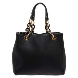 Pre Owned MICHAEL Michael Kors Black Leather Small Cynthia Tote