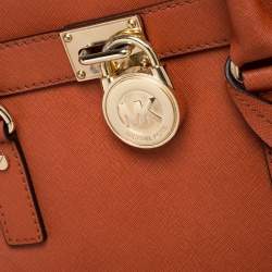 مملوكة مسبقًا حقيبة يد مايكل مايكل كورس هاميلتون نورث ساوث جلد برتقالي كبيرة 