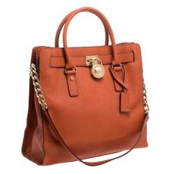 مملوكة مسبقًا حقيبة يد مايكل مايكل كورس هاميلتون نورث ساوث جلد برتقالي كبيرة 