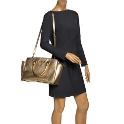 Pre Owned MICHAEL Michael Kors Gold Leather Large Selma Satchel
