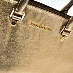 Pre Owned MICHAEL Michael Kors Gold Leather Large Selma Satchel