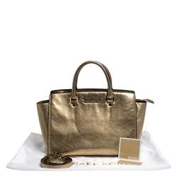 Pre Owned MICHAEL Michael Kors Gold Leather Large Selma Satchel
