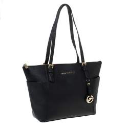 Pre Owned حقيبة يد مايكل مايكل كورس جيت سيت سحاب علوي متوسطة جلد أسود