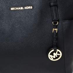 Pre Owned حقيبة يد مايكل مايكل كورس جيت سيت سحاب علوي متوسطة جلد أسود