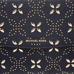 Pre Owned Michael Kors Navy Blue Studded Leather Medium Ava Top Handle Bag