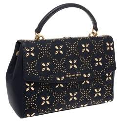 Pre Owned Michael Kors Navy Blue Studded Leather Medium Ava Top Handle Bag