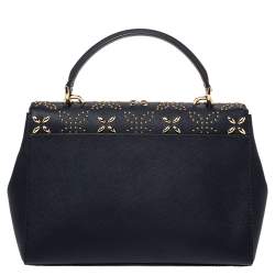 Pre Owned Michael Kors Navy Blue Studded Leather Medium Ava Top Handle Bag