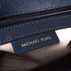 Pre Owned Michael Kors Navy Blue Studded Leather Medium Ava Top Handle Bag