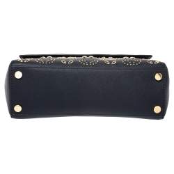 Pre Owned Michael Kors Navy Blue Studded Leather Medium Ava Top Handle Bag