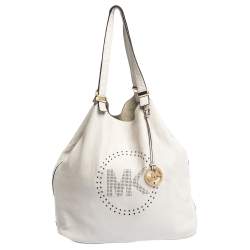 Pre Owned Michael Kors Grey Perforated Leather Logo Grab Hobo