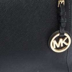 Pre Owned حقيبة يد مايكل كورس جيت سيت سحاب علوي جلد سافيانو سوداء