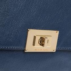 Pre Owned MICHAEL Michael Kors Blue Leather Turnlock Chain Clutch