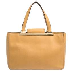 Pre Owned MICHAEL Michael Kors Light Brown Leather Metal Detail Handle Tote