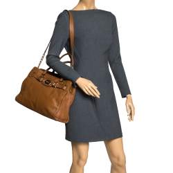 Pre Owned MICHAEL Michael Kors Brown Leather Logo Plaque Tote