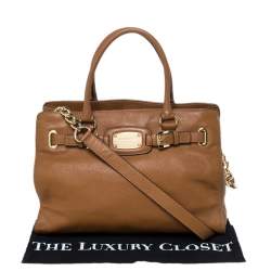 Pre Owned MICHAEL Michael Kors Brown Leather Logo Plaque Tote