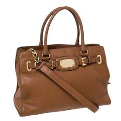 Pre Owned MICHAEL Michael Kors Brown Leather Logo Plaque Tote
