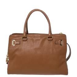 Pre Owned MICHAEL Michael Kors Brown Leather Logo Plaque Tote