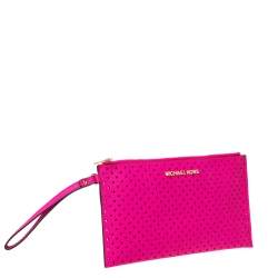 Pre Owned حقيبة صغيرة مايكل كورس حمالة معصم جت ست جلد مخرمة وردية زاهية